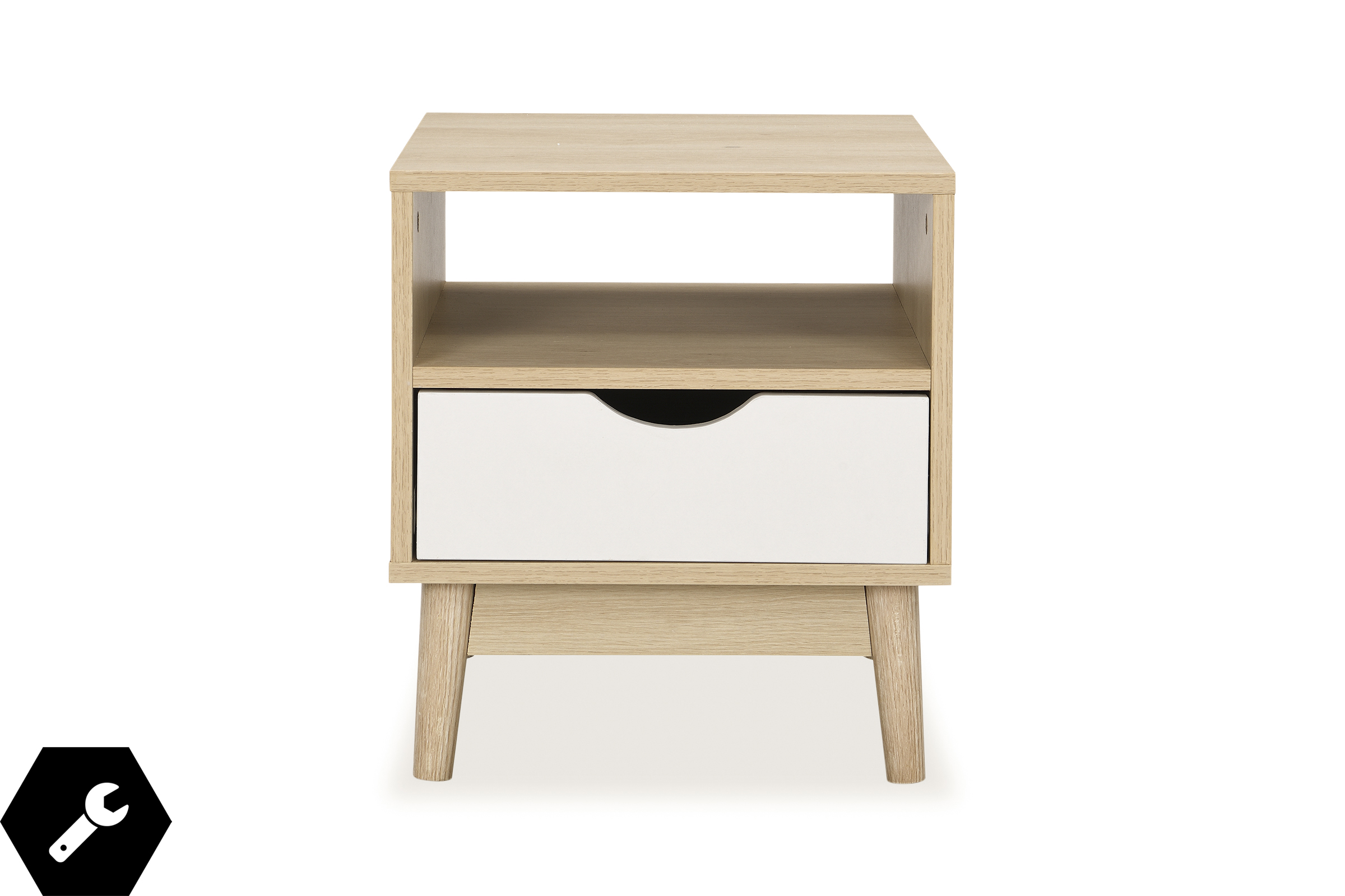 Archer & Natural Oak Scandi Bedside Table, Oak/White, by Lounge Lovers by Lounge Lovers Style