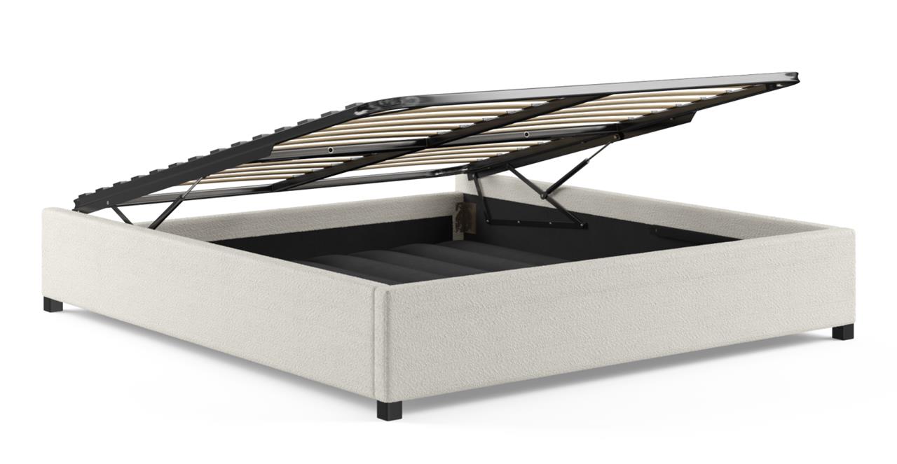 King Size Upholstered Gaslift Bed Base Light Cream by Brosa Style