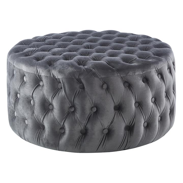 Sevilla Tufted Velvet Fabric Round Ottoman, Grey by Dodicci Style