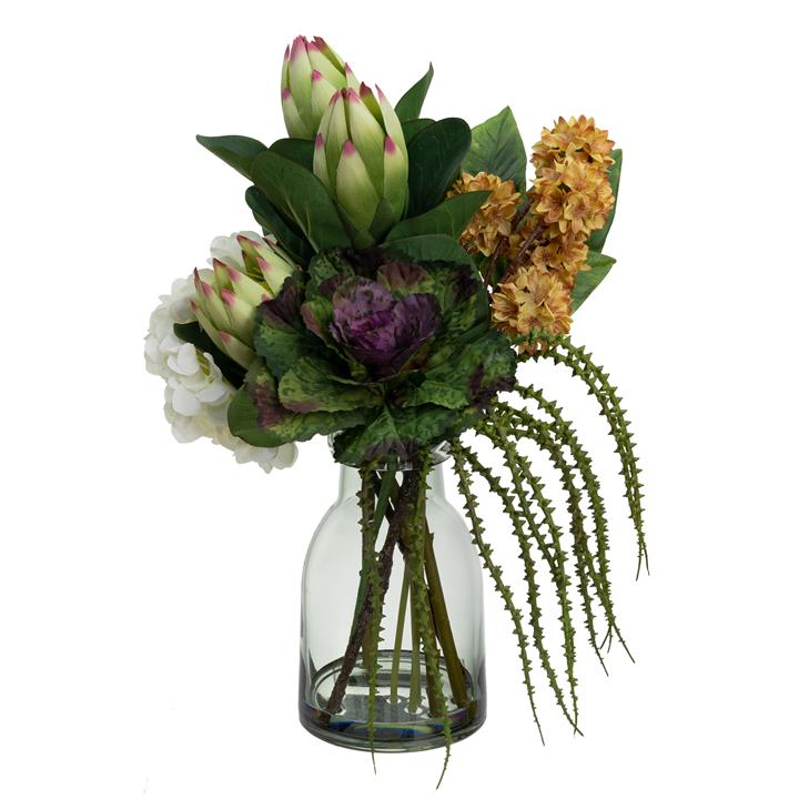 Stella Artificial Hydrangea & Protea Arrangement in Vase, Cream Flower