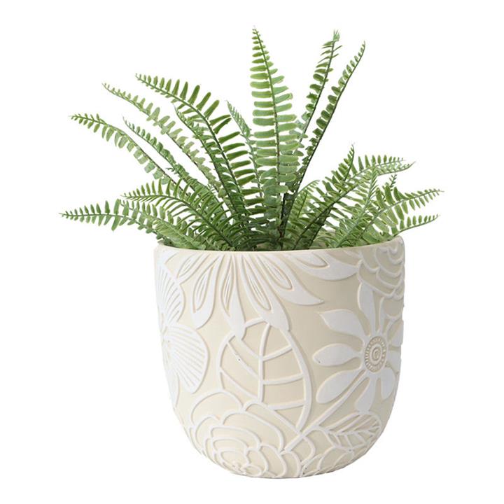 Embossed Concrete Planter with Hole & Plug in White by Artisan