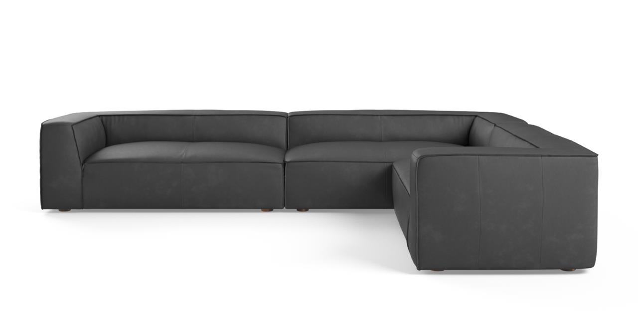 Alton Leather 6 Seater Corner Modular Sofa Ink Black Ink Black by Brosa