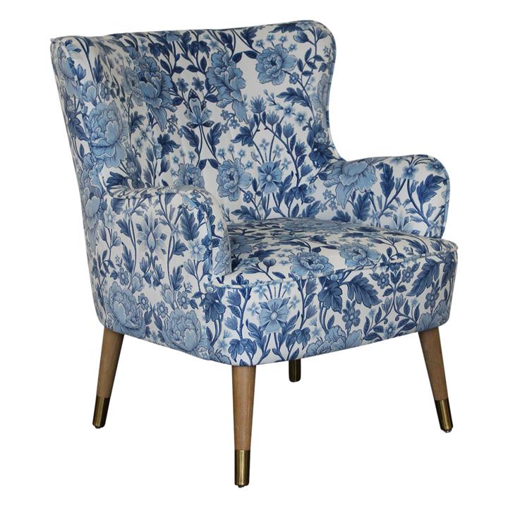 East Hampton Blue Floral Accent Chair in White/Blue by Dover Mason by