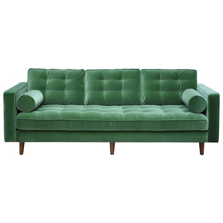 Evie Velour Fabric Sofa, 3 Seater, Green by OneWorld Collection Style