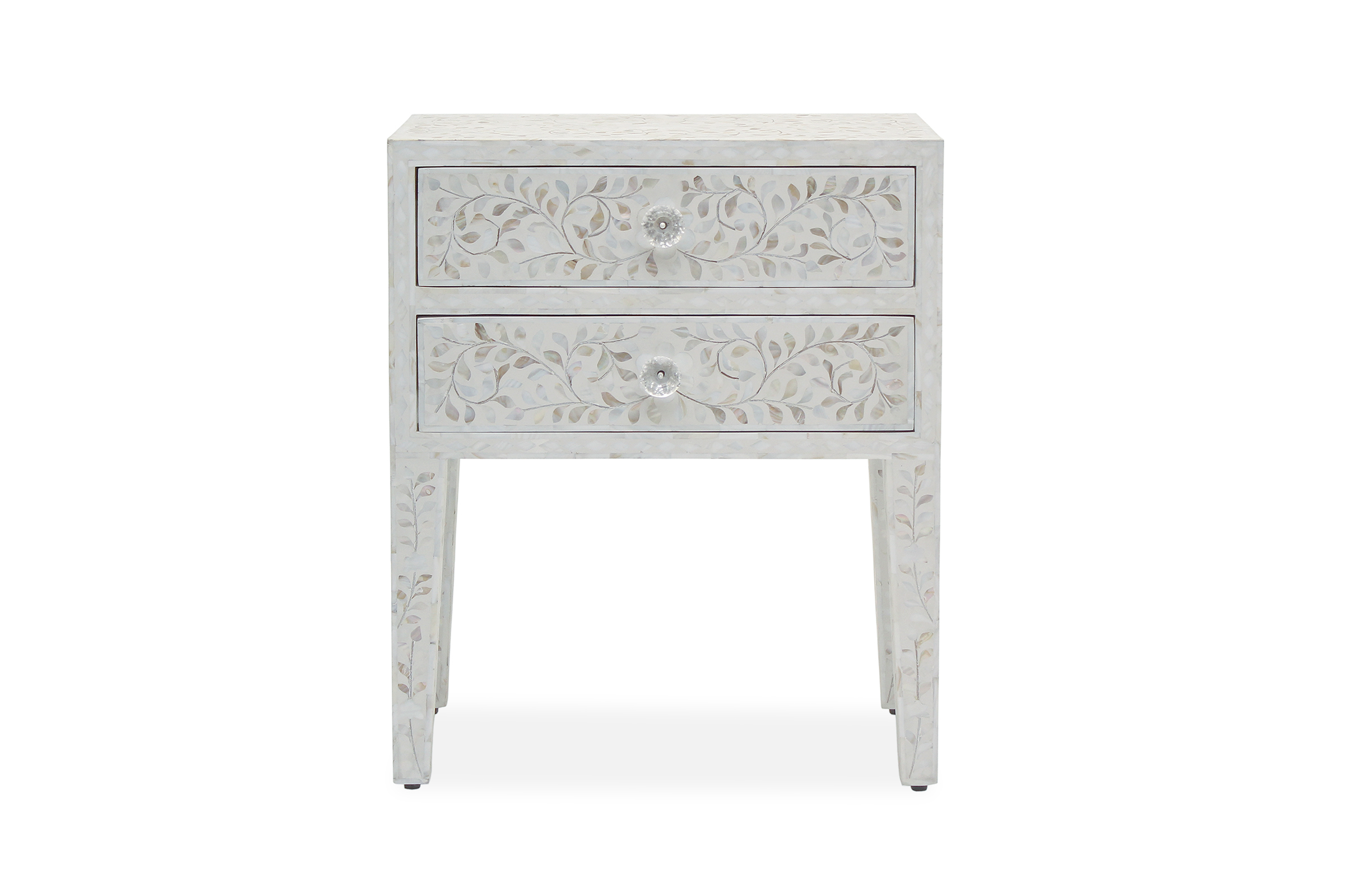 Portia Mother of Pearl Classic Bedside Table, White, by Lounge Lovers