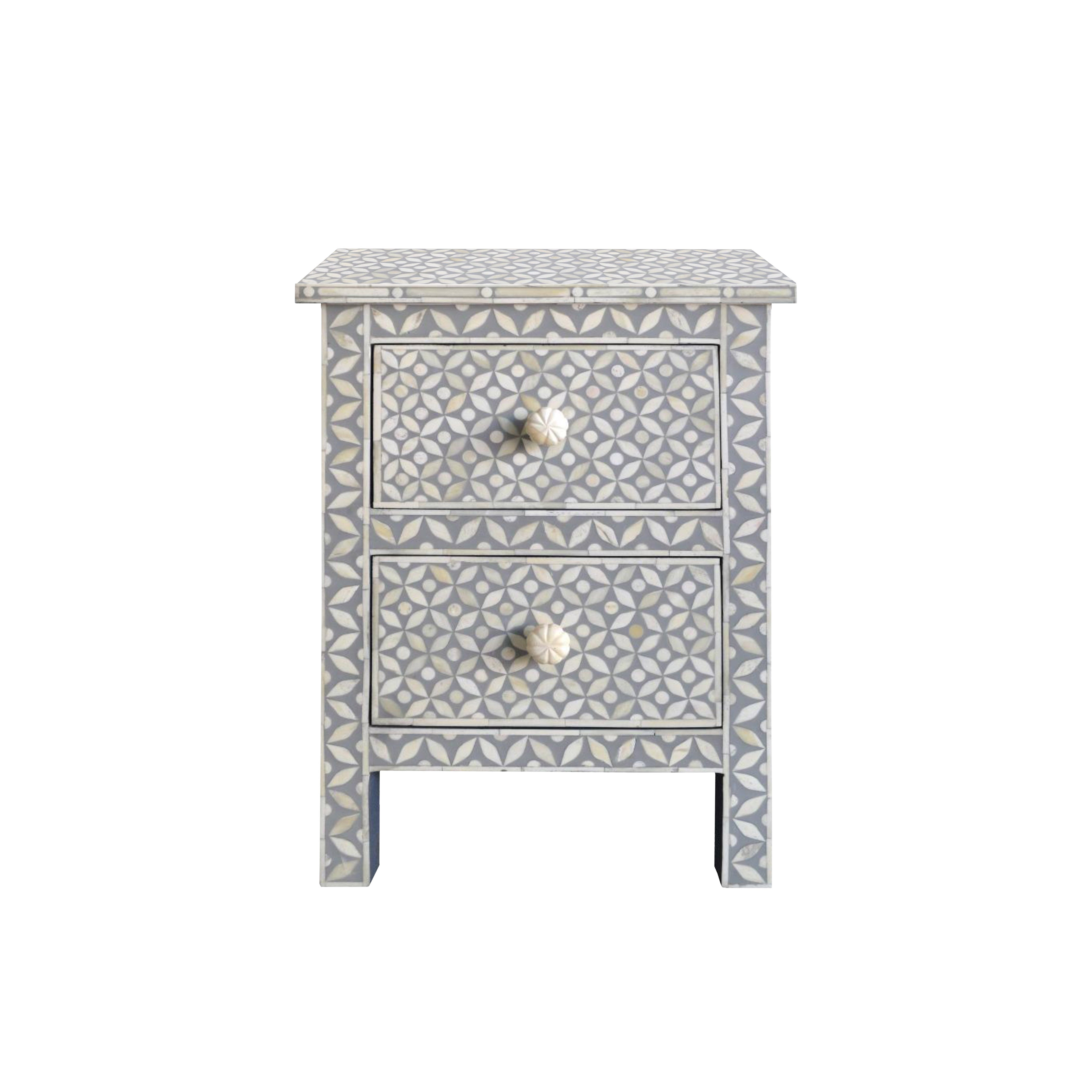 Bone Inlay 2Drawer Bedside Geometric Grey by Joshua & Jane Style