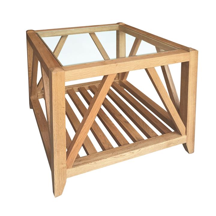 Glass Top Oak Timber Side Table, Natural Oak by Manoir Chene