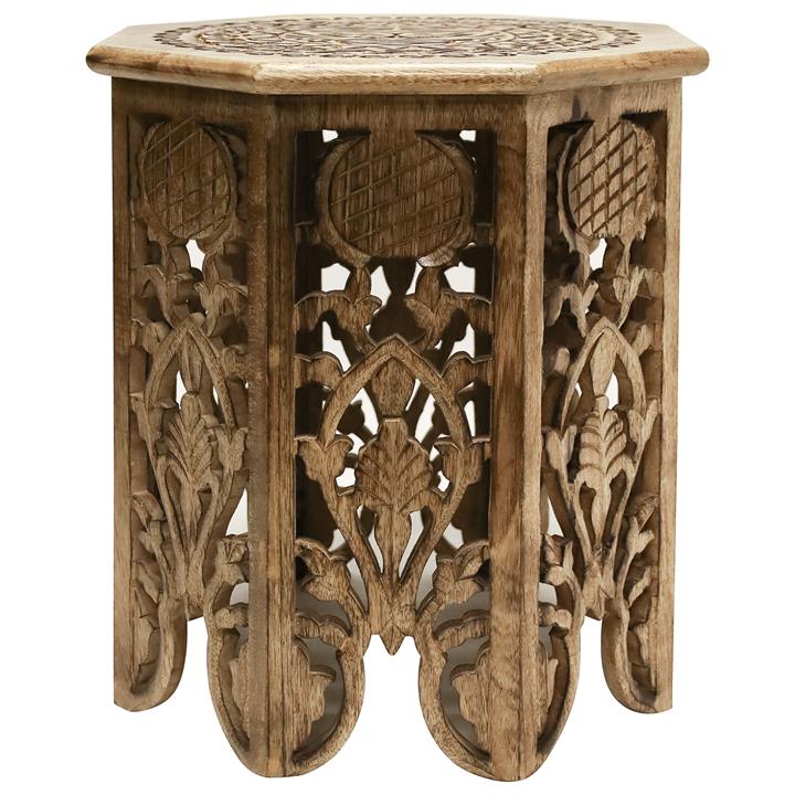 Chawla Carved Mango Wood Round Side Table by RML Style Sourcebook