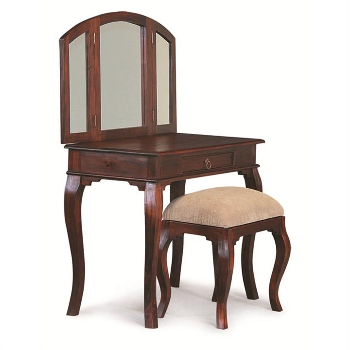 Queen Ann Mahogany Timber Dressing Table with Stool, Mahogany by