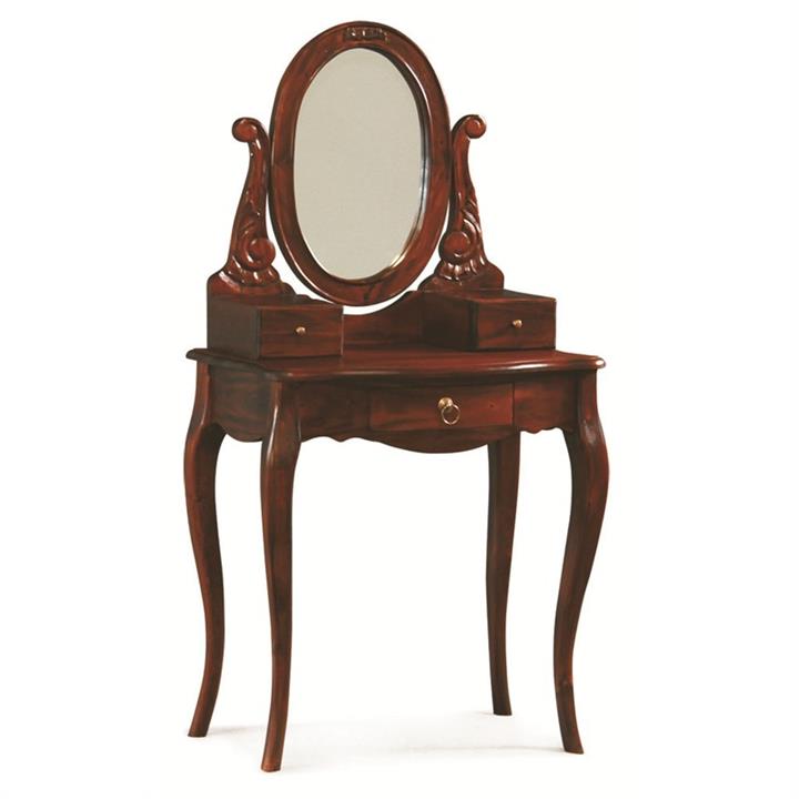 Queen Ann Mahogany Timber Oval Mirror Dressing Table, Mahogany by