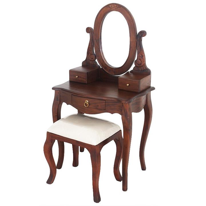 Queen Ann Mahogany Timber Oval Mirror Dressing Table with Stool