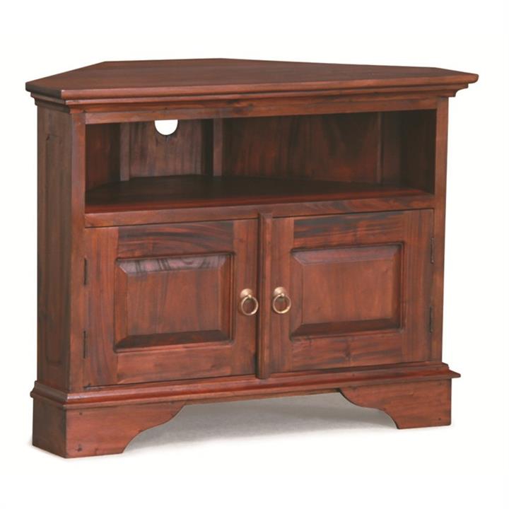 Tasmania Mahogany Timber 2 Door Corner TV Stand, 90cm, Mahogany by