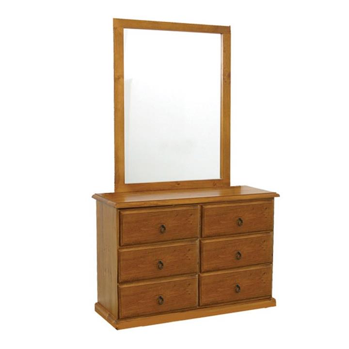 Alford Pine Timber 6 Drawer Dresser with Mirror by Mossel Dalton