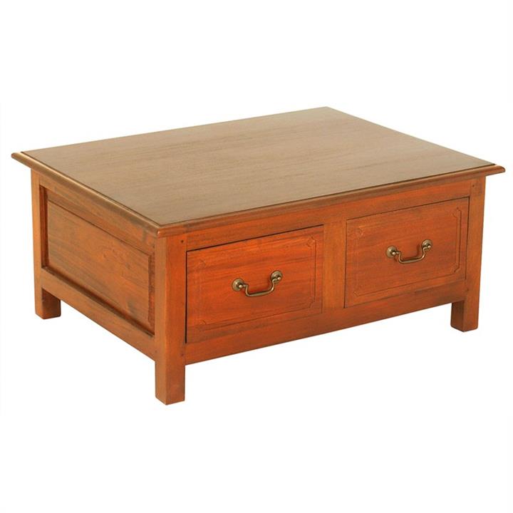 Malacca Mahogany Timber 4 Drawer Coffee Table, 90cm, Light Pecan by