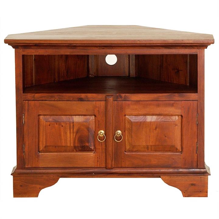 Tasmania Mahogany Timber 2 Door Corner TV Stand, 90cm, Light Pecan by