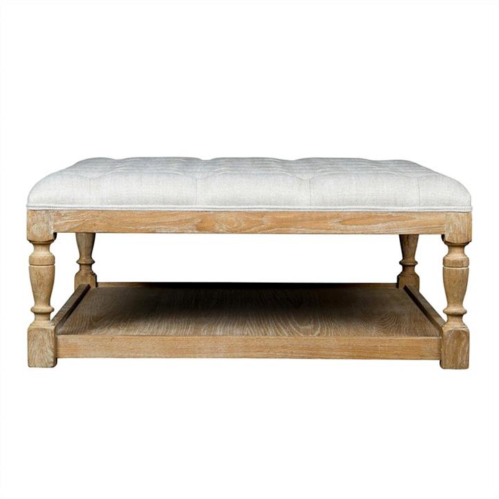 Burton Solid American Oak Timber Coffee Table / Ottoman with Tufted