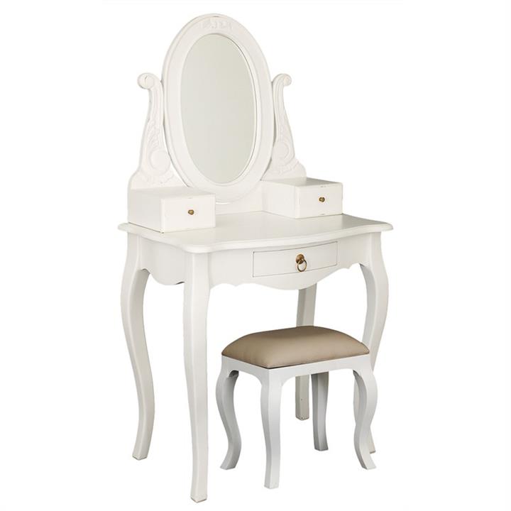 Queen Ann Mahogany Timber Oval Mirror Dressing Table with Stool, White