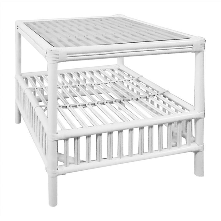 Royston Glass Top Rattan Side Table, White by Chateau Legende Style