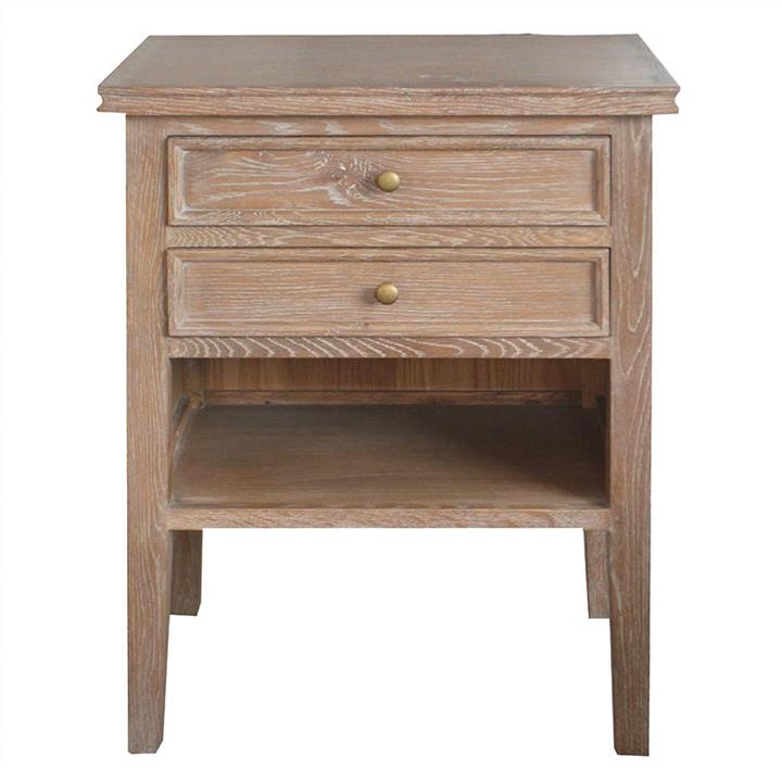 Partrack Oak Timber Bedside Table, Brown Oak by Manoir Chene Style