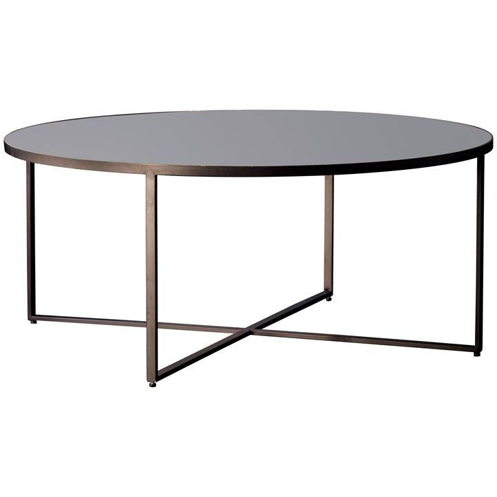 Tayla Glass Top Metal Round Coffee Table, 100cm, Black by Hudson Living