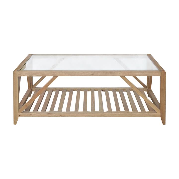 Glass Top Oak Timber Coffee Table, 120cm, Natural Oak by Manoir