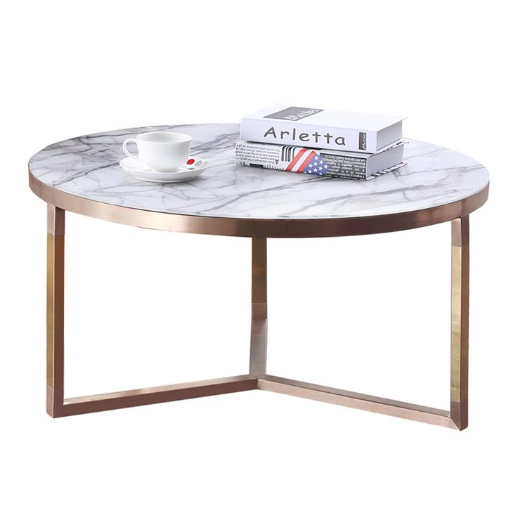 Lagina Marble Top Metal Round Coffee Table, 80cm by Charming Furniture
