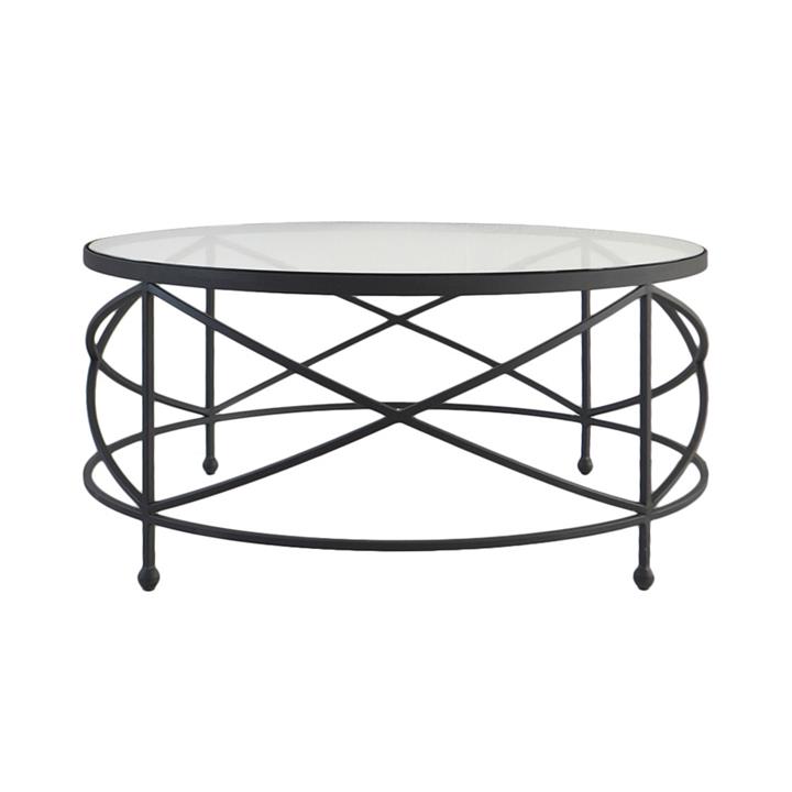Sullivan Glass Top Iron Round Coffee Table, 90cm by Manoir Chene