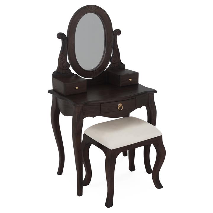Queen Ann Mahogany Timber Oval Mirror Dressing Table with Stool