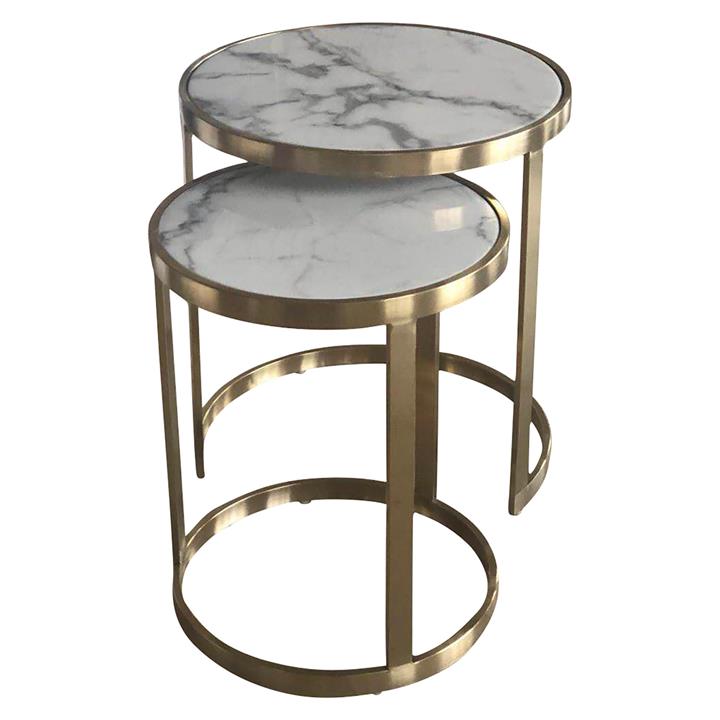 Mirabello 2 Piece Faux Marble Topped Metal Round Nesting Side Table Set