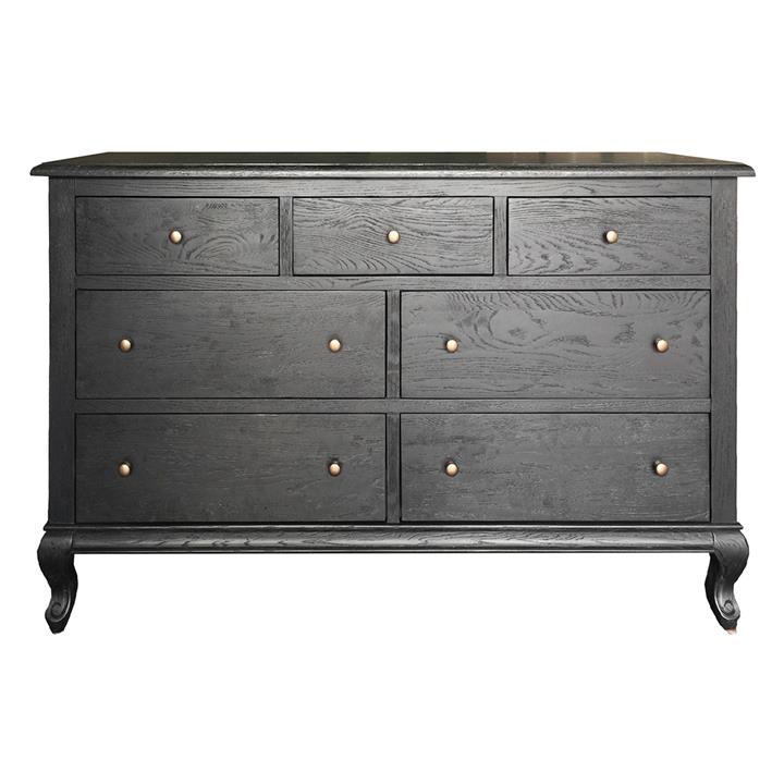 Adele Oak Timber 7 Drawer Dresser, Black Oak by Manoir Chene Style
