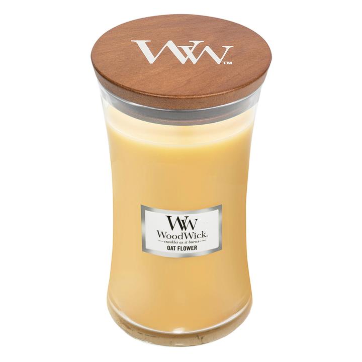 Oat Flower Hourglass Jar Candle in Beige by Woodwick by Woodwick