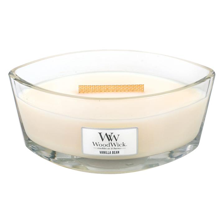 Vanilla Bean Hearthwick Candle in Beige by Woodwick by Woodwick Style