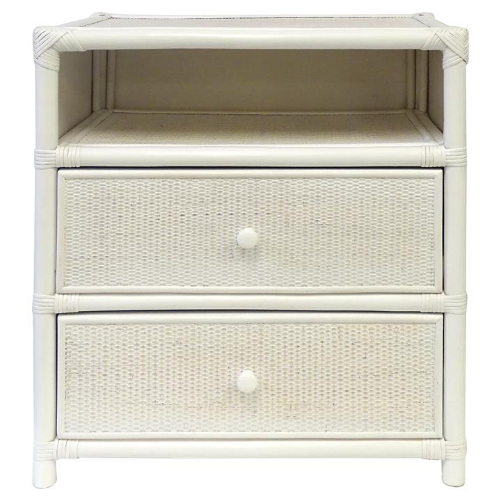 Benson Bamboo Rattan Bedside Table, White by Searles Style Sourcebook