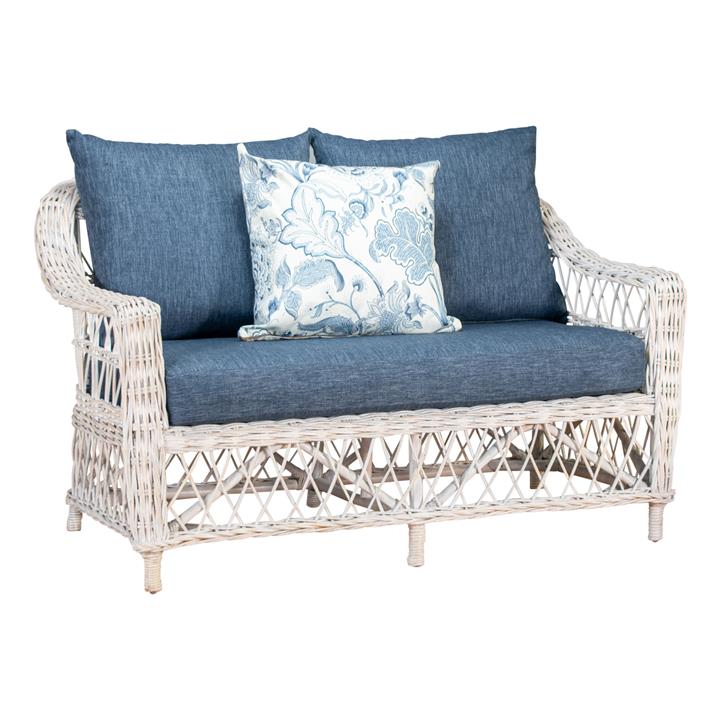 Nassau Rattan Sofa, 2 Seater, White Wash / Navy by Room and Co. Style