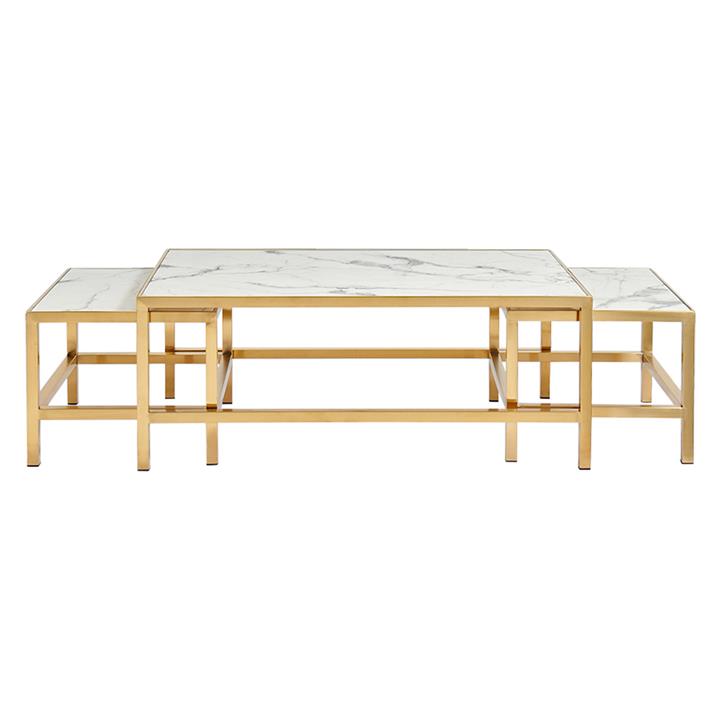 Donaldson 3 Piece Faux Marble Topped Stainless Steel Nesting Coffee