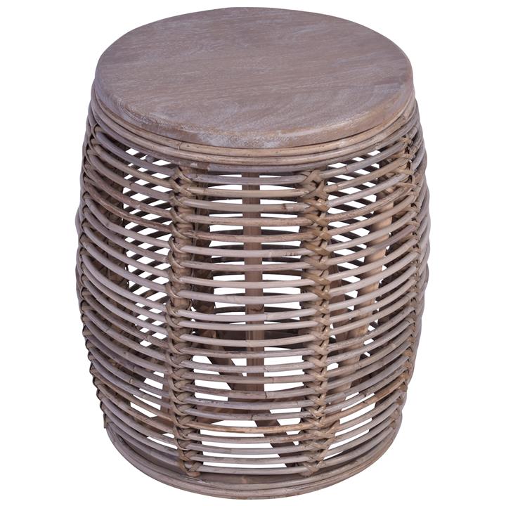 Wendell Rattan Round Stool / Side Table, Grey Wash by Affinity