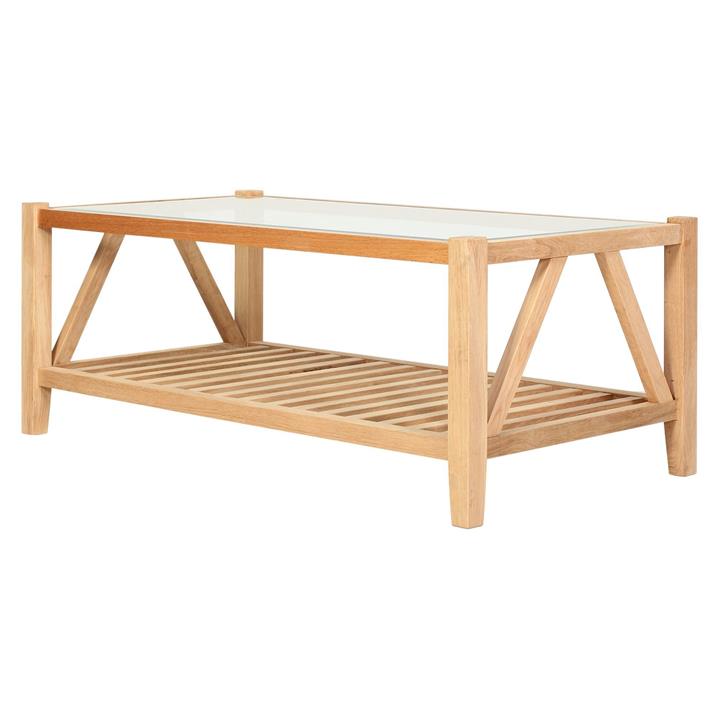 Oslo Oak Timber Coffee Table, Glass Top, 120cm by Oliver Willson