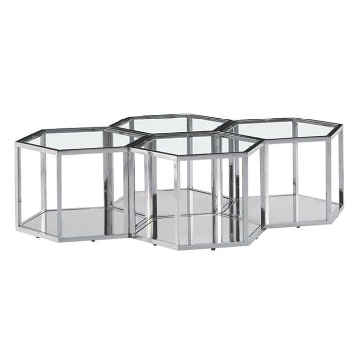 Meifod Glass Topped Stainless Steel Hexagonal Coffee Table, 150cm by