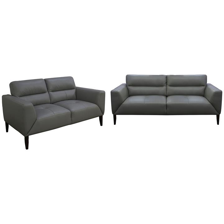 Bavaria 2 Piece Leather Sofa Set, 3+2 Seater, Gunmetal by Dodicci