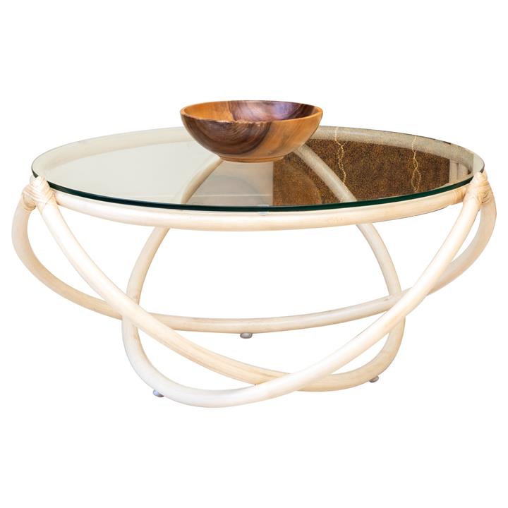 Caicos Glass Topped Rattan Round Coffee Table, 85cm, Natural by Room