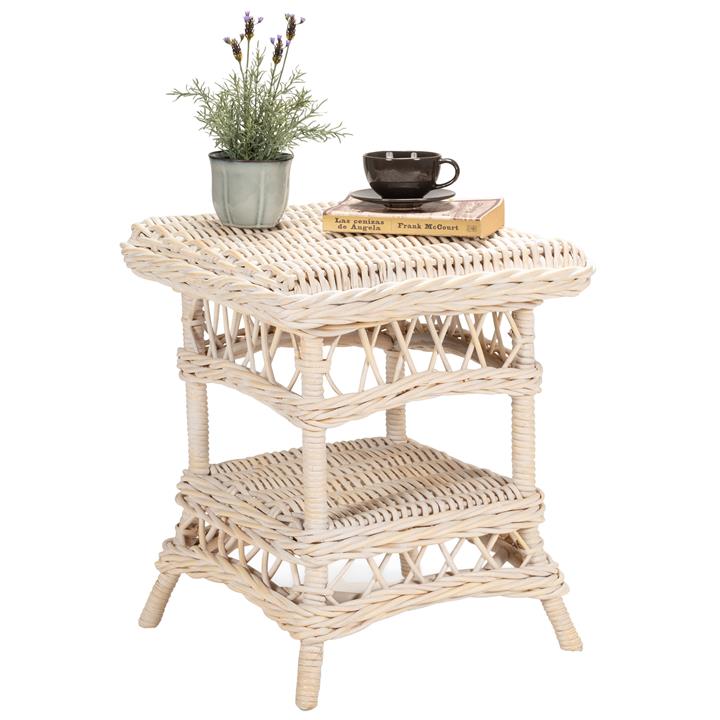 Nassau Rattan Square Side Table, White Wash by Room and Co. Style