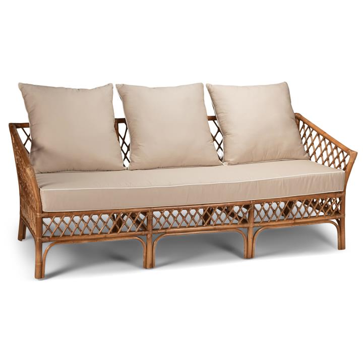 Charlotte Rattan Sofa, 3 Seater, Antique Brown / Tan by Room and Co