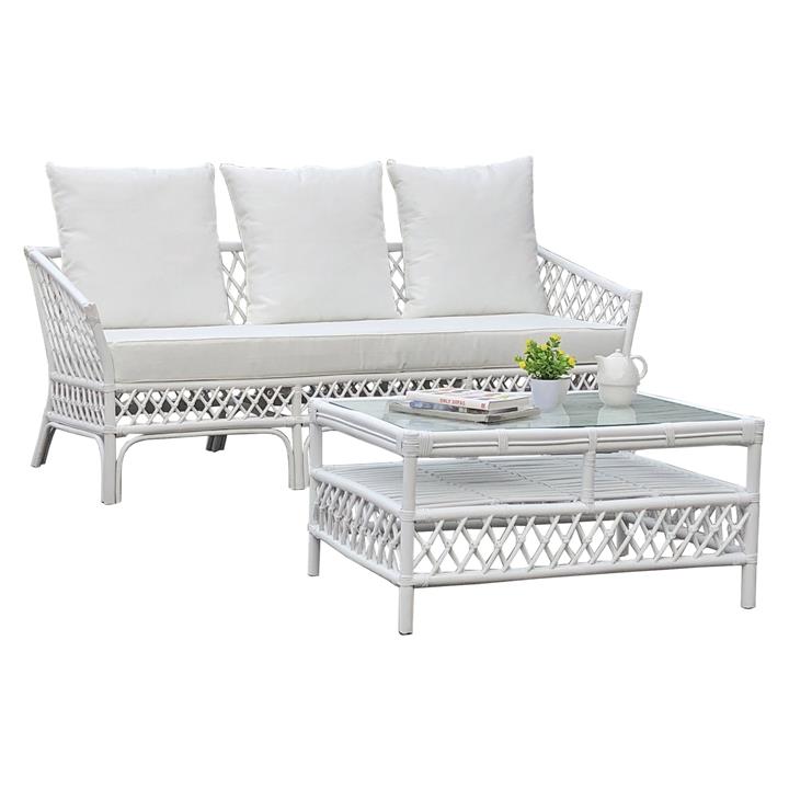 Charlotte Rattan Sofa (Coffee Table Not Incl), 3 Seater, White by Room
