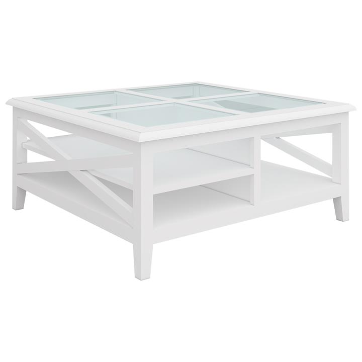 Hastings Glass Top Wooden Square Coffee Table, 100cm by Dodicci Style Sourcebook