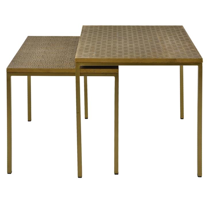 Jaipur 2 Piece Brass Clad Square Nesting Side Table Set, Antique Brass by Casa Uno Style