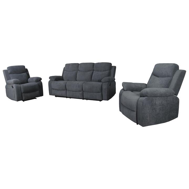Lalchere 3 Piece Fabric Recliner Sofa Set, 3+1+1 Seater, Ash Grey by
