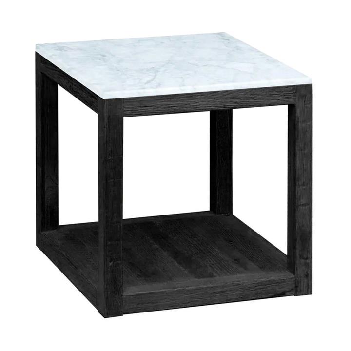 Aveyron Marble Topped Oak Timber Side Table, Black by Florabelle