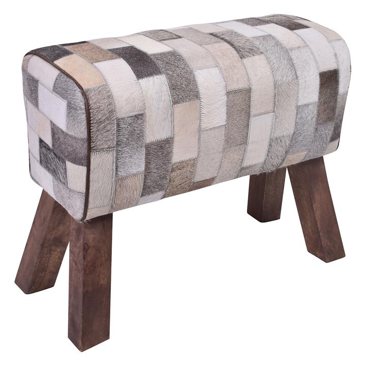 Majut Patchwork Cowhide Bench in Grey/Beige by Alliance Furniture by