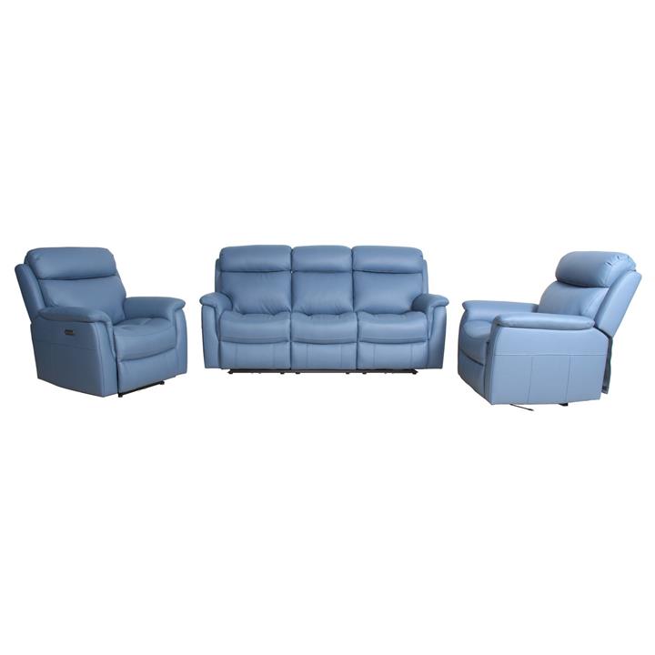 Bonner 3 Piece Leather Electric Recliner Sofa Set, 3+1+1 Seater, Blue