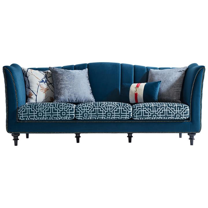Brooke Velour Fabric Sofa, 3 Seater, Blue by MY Room Style Sourcebook